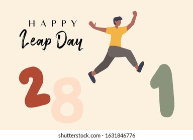 Background Leap day leap year 29 February calendar and men jump from the twenty eighth to the first Illustration vector graphic.