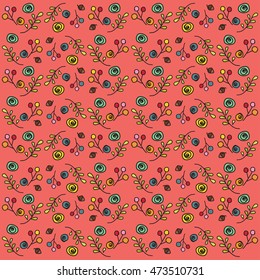 Background  leaves and flowers red