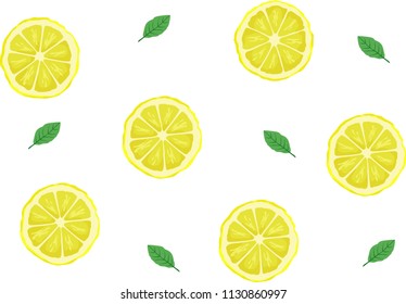 Background with leaves and lemon. Vector