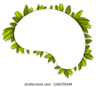 Background with leaves paper cut style, copy space for text, vector floral illustration. Anniversary event or greeting card.