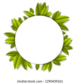 Background with leaves paper cut style, copy space for text, vector floral illustration. Anniversary event or greeting card.