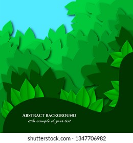 Background with leaves in paper cut style. Layered spring, summer design for advertising, packaging, posters, business cards. Vector illustration