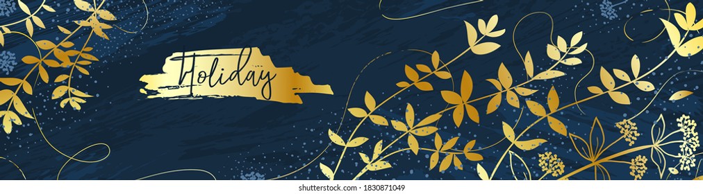 Background with leaves, plants. Abstract floral elements. Vector plant print for greetings, holiday template, cover, banner, greeting card, invitation. Minimalistic natural design.