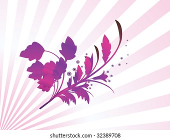 The background of leaves and rays. Vector illustration