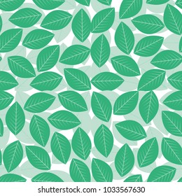 Background with leaves. Seamless pattern with green leaves on a white background. Vector pattern.