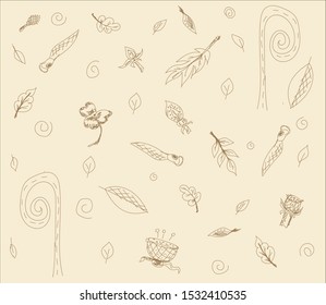 background with leaves and seeds with particles in vector