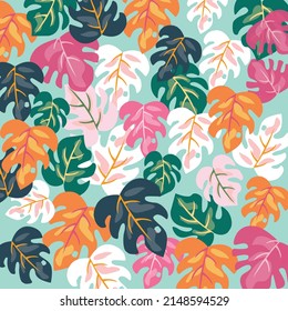 Background with leaves. Vector stock illustration. Blue background. Plants. Nature. Modern print