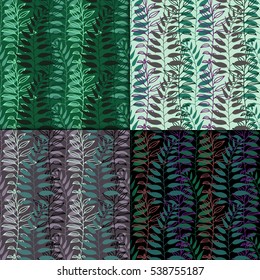 Background with leaves. Vector texture set with hand drawn leaves and plants. Vector pattern. Stylised flat different kind of leaves, natural background.