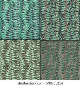 Background with leaves. Vector texture set with hand drawn leaves and plants. Vector pattern. Stylised flat different kind of leaves, natural background.