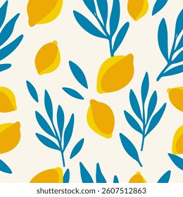 Background Lemon and Leaf Pattern. Seasonal texture, perfect for textile, wrapping paper or print designs.