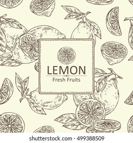 Background with lemon  and lemon slice. hand drawn . 