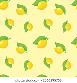Background with lemons. Juicy yellow lemons. Vector lemons. Fresh fruit. Citrus. Textile sample. Sliced lemon. Seamless pattern with lemons.