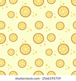 Background with lemons. Juicy yellow lemons. Vector lemons. Fresh fruit. Citrus. Textile sample. Sliced lemon. Seamless pattern with lemons.