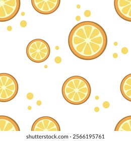 Background with lemons. Juicy yellow lemons. Vector lemons. Fresh fruit. Citrus. Textile sample. Sliced lemon. Seamless pattern with lemons.