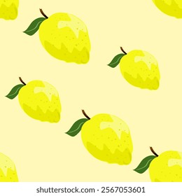 Background with lemons. Juicy yellow lemons. Vector lemons. Fresh fruit. Citrus. Textile sample. Sliced lemon. Seamless pattern with lemons.