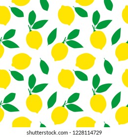 Background with lemons. Lemon with green leaves.  Juicy lemon. Vector citrus.