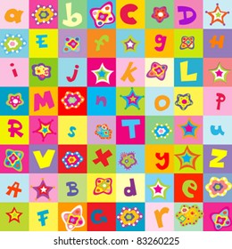 Background with letters and flowers for kindergarten
