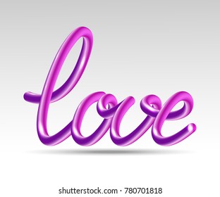 Background with letters Love. 3D effect. Balloon effect. Vector illustration.