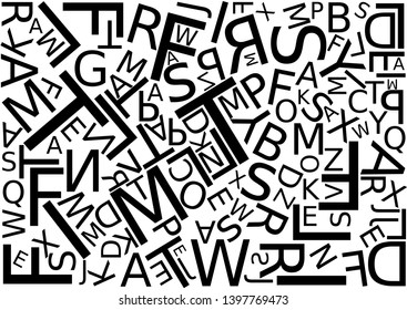 Background with letters scattered chaotic, vector illustration