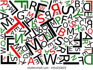 Background with letters scattered chaotic, vector illustration