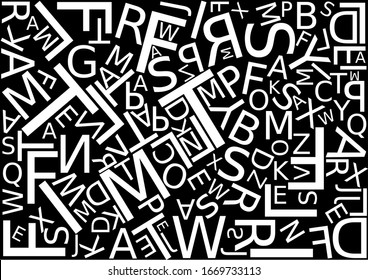 Background with letters scattered chaotic, vector illustration