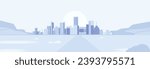 Background of a light blue cityscape. monochromatic street scene in a metropolitan setting. A flat-styled panoramic of modern architecture. Horizontal background illustration in vector style