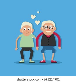 background light blue color with couple of grandparents in love and holding hands