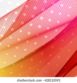 Background with light dots and lines. Abstract background. Vector illustration. Red, yellow, orange, pink colors. 