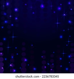 Hintergrund des Lichteffekts ist dunkel.Weihnachtsleuchten von blauem glänzendem Staub.Effekt von funkelnden Partikeln.Vektorgrafik fallender Schnee.