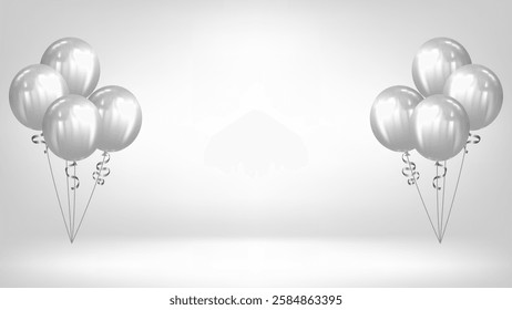 Background light gray color. Silver balloon celebration banner vector illustration, congratulations