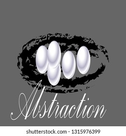 The background is light gray, on the background, the nest is dark black, the eggs are white, oval.