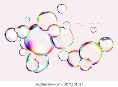 Background of light holographic liquid bubbles. Colorful iridescent geometric shapes.