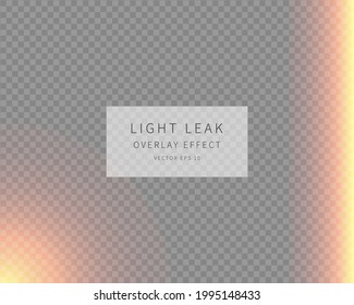 background with light leaks. Light isolated on transparent background. Vector illustration. 