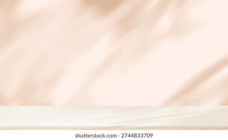 Background Light And Shadow On Pink Wall, 3D Vector Product Display Podium In Pastel Studio For Cosmetic Beauty, Summer Autumn Nature Design With White Platform, Kitchen Backdrop And Gradient Texture
