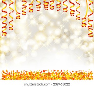 Background with lights, snowflakes, serpentine and confetti