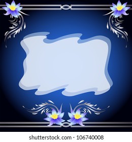 Background with lilies, silver ornament and transparent fabric for your text