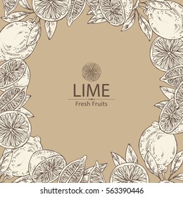 Background with lime and lime slice. hand drawn