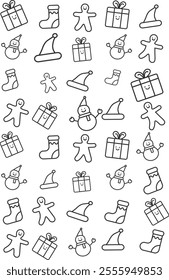 Background Line Icons Asset Christmas