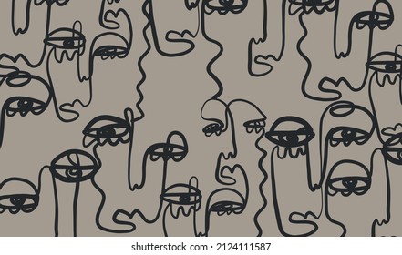 Background with linear abstract faces.  Collection cubism face. Contemporary abstract texture. Modern art. Wall decor. Vector for digital concept. 