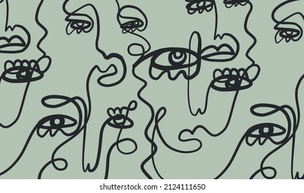 Background with linear abstract faces.  Collection cubism face. Contemporary abstract texture. Modern art. Wall decor. Vector for digital concept. 