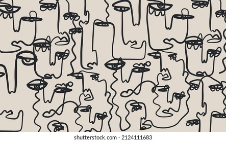 Fondo con caras abstractas lineales.  Cara de cubismo de colección. Textura abstracta contemporánea. Arte moderno. Decoración en las paredes. Vector del concepto digital. 