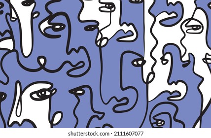Background of linear abstract faces.  Simplicity cubism faces. Contemporary abstract texture. Modern art. Wall decor. Vector for digital concept. 