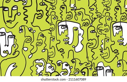 Background of linear abstract faces.  Simplicity cubism faces. Contemporary abstract texture. Modern art. Wall decor. Vector for digital concept. 