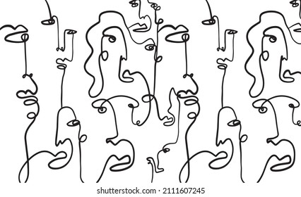 Background of linear abstract faces.  Simplicity cubism faces. Contemporary abstract texture. Modern art. Wall decor. Vector for digital concept. 