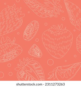 Background with linear strawberries. Vector illustration. Suitable for print, social media and backdrops.