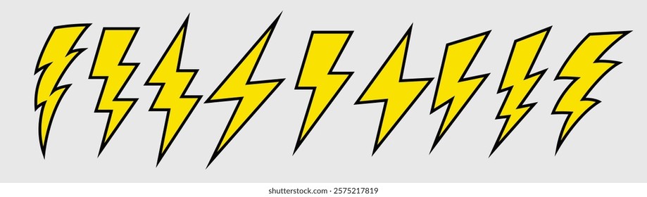 background with lines Back and yellow lightning bolt. Thunderbolt icon in png. Yellow and black charge symbol. Thunderbolt symbol. Energy symbol Lightning, electric power vector logo design element. 