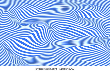 Background of lines blue waves illusion blue, illusion optical. Illusion stripes, background blue and white. Background of lines and waves.