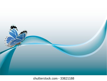 Background with lines and butterfly. Vector.