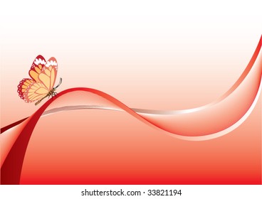 Background with lines and butterfly. Vector.