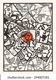 Fondo: caracteres abstractos de linocut 